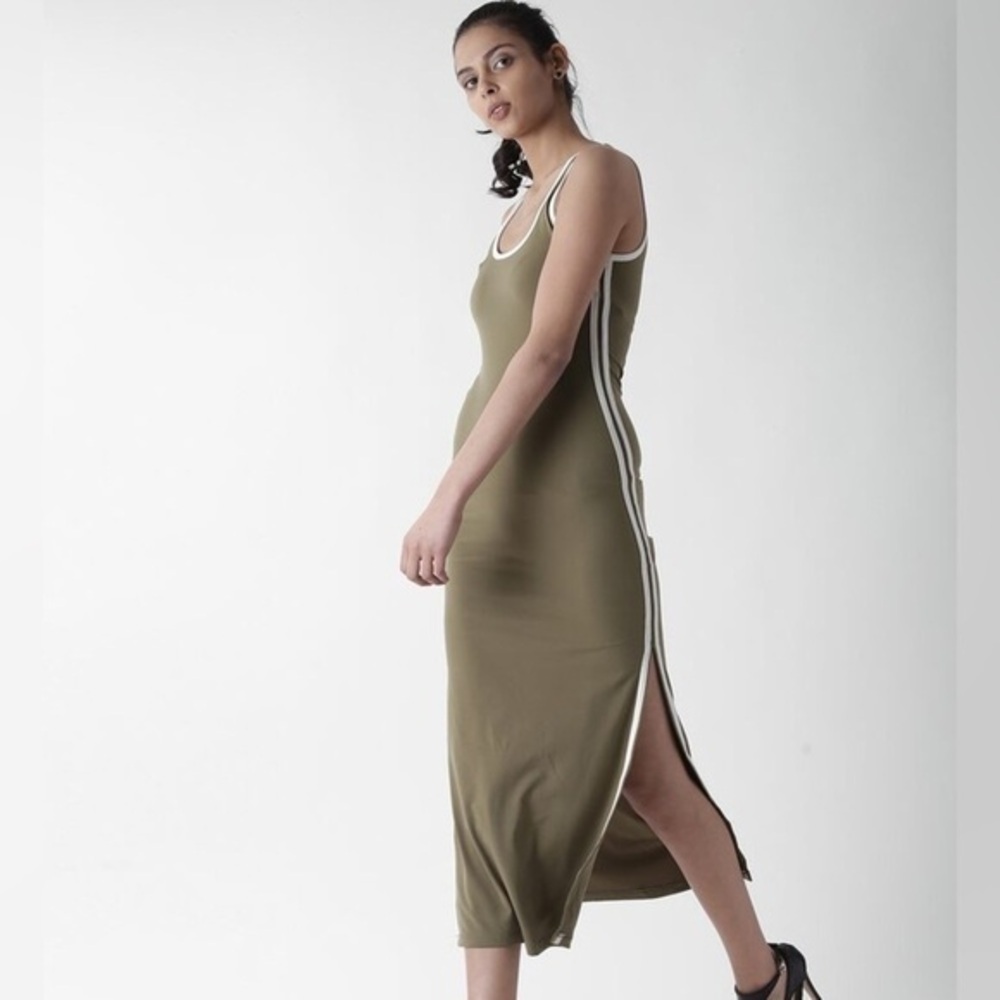 🤎 Forever 21+ Olive Sleeveless Racer Neck Midi Dress 1X